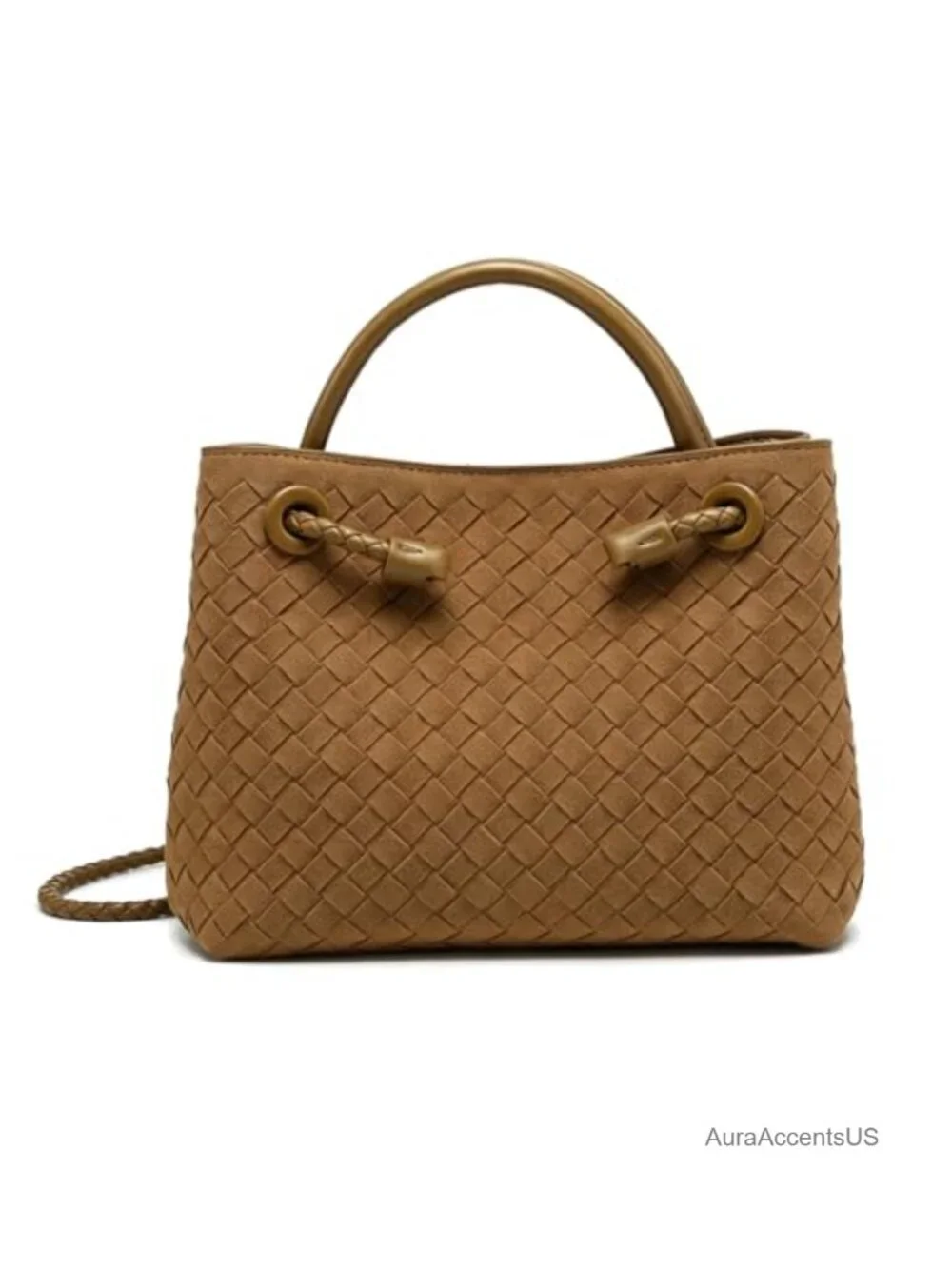 Suede Woven Slouchy Tote Bag PU Leather Hobo Crossbody Purse